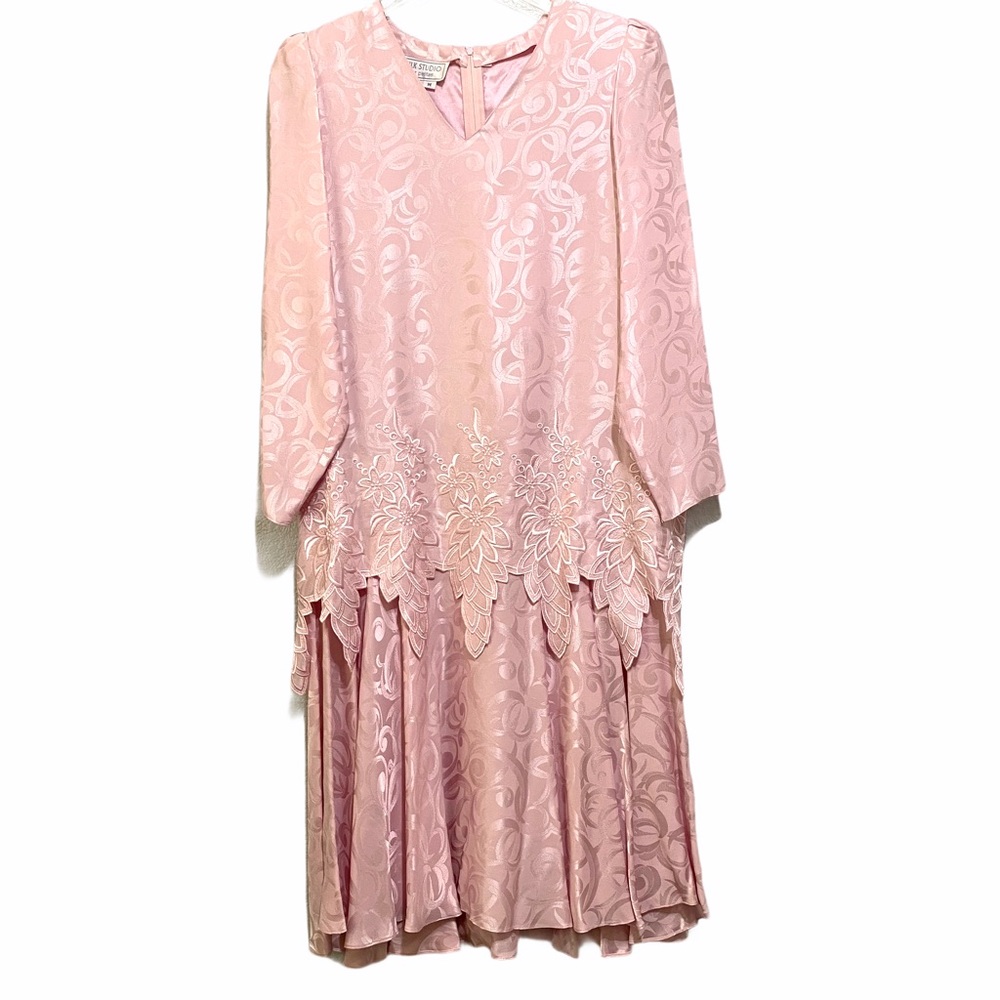 Vintage Silk Studio pink embroidered dress
